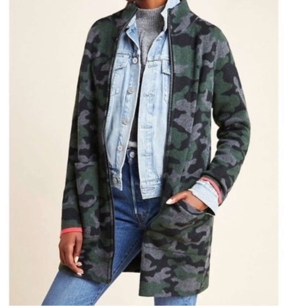 Anthropologie Field Flower Camo Sweater Coat - Small